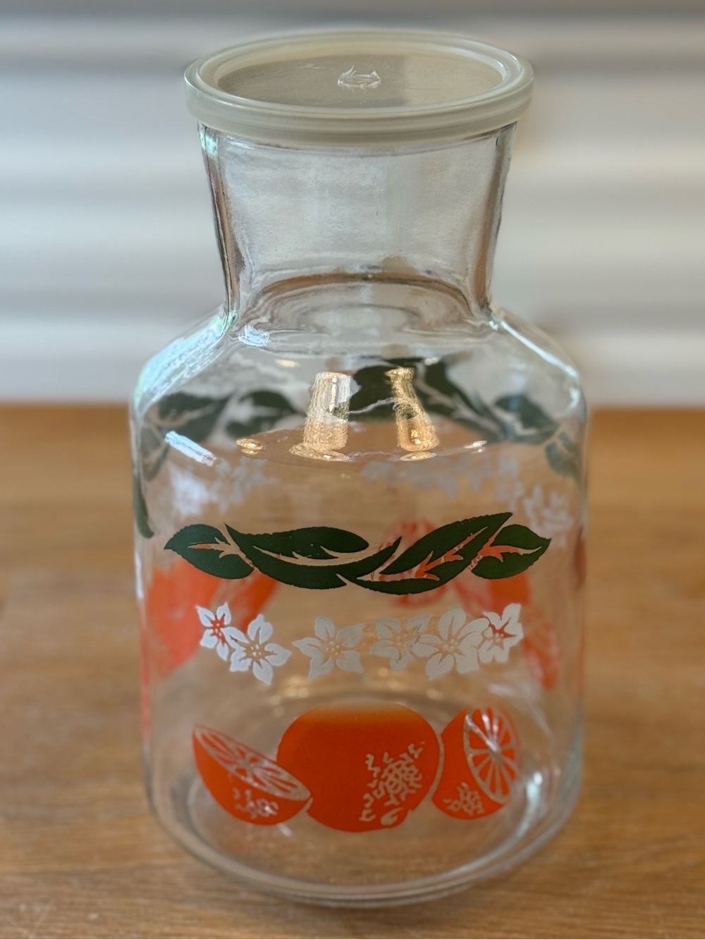 Anchor Hocking Orange Juice Glass Carafe w/ Lid | Retro Kitchen | MCM